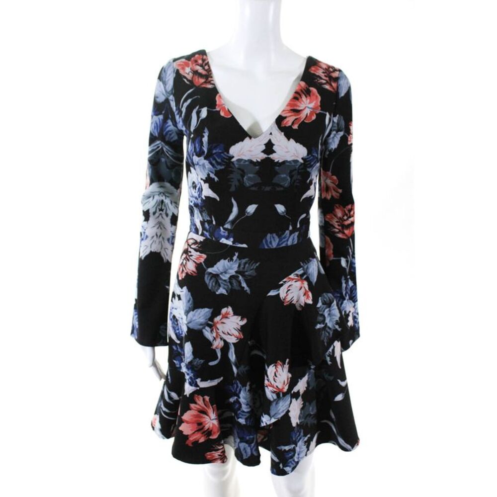 Cooper St Womens Reality Long Sleeve Floral A Line Dress Black Size 2 10806801